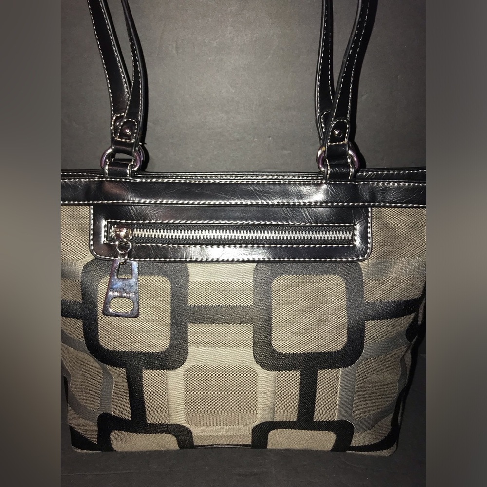 Vintage Nine West Purse - Shoulder Bag Tote Geometrical Blocks Grayish/Black